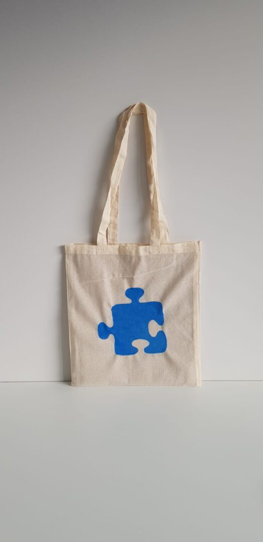 Bolsas de tela pintadas mano , Modelo pieza puzzle - Autismo